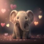 Adorable baby elephant with hearts in dreamy setting
