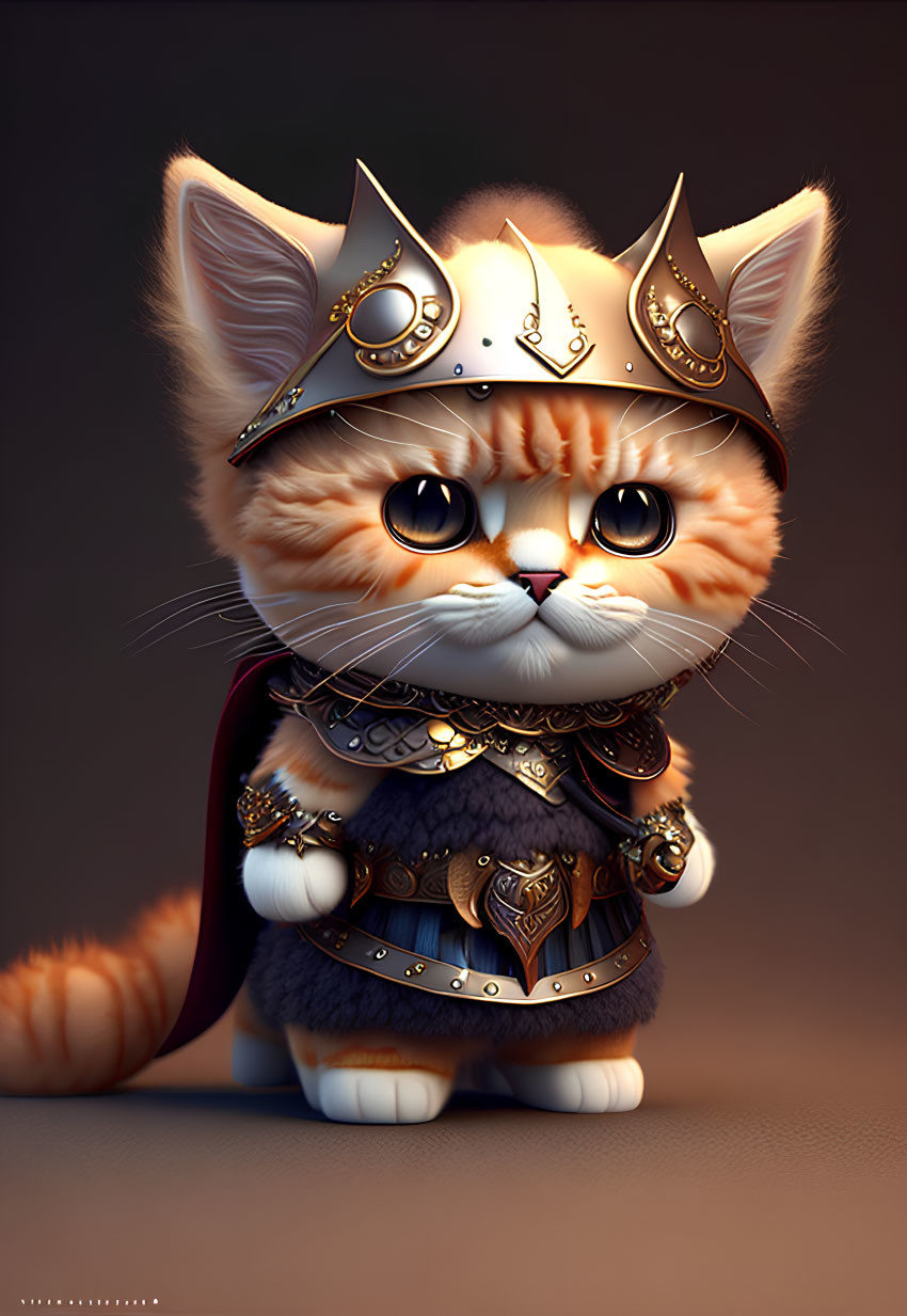 CG-Rendered Kitten in Fantasy Warrior Costume