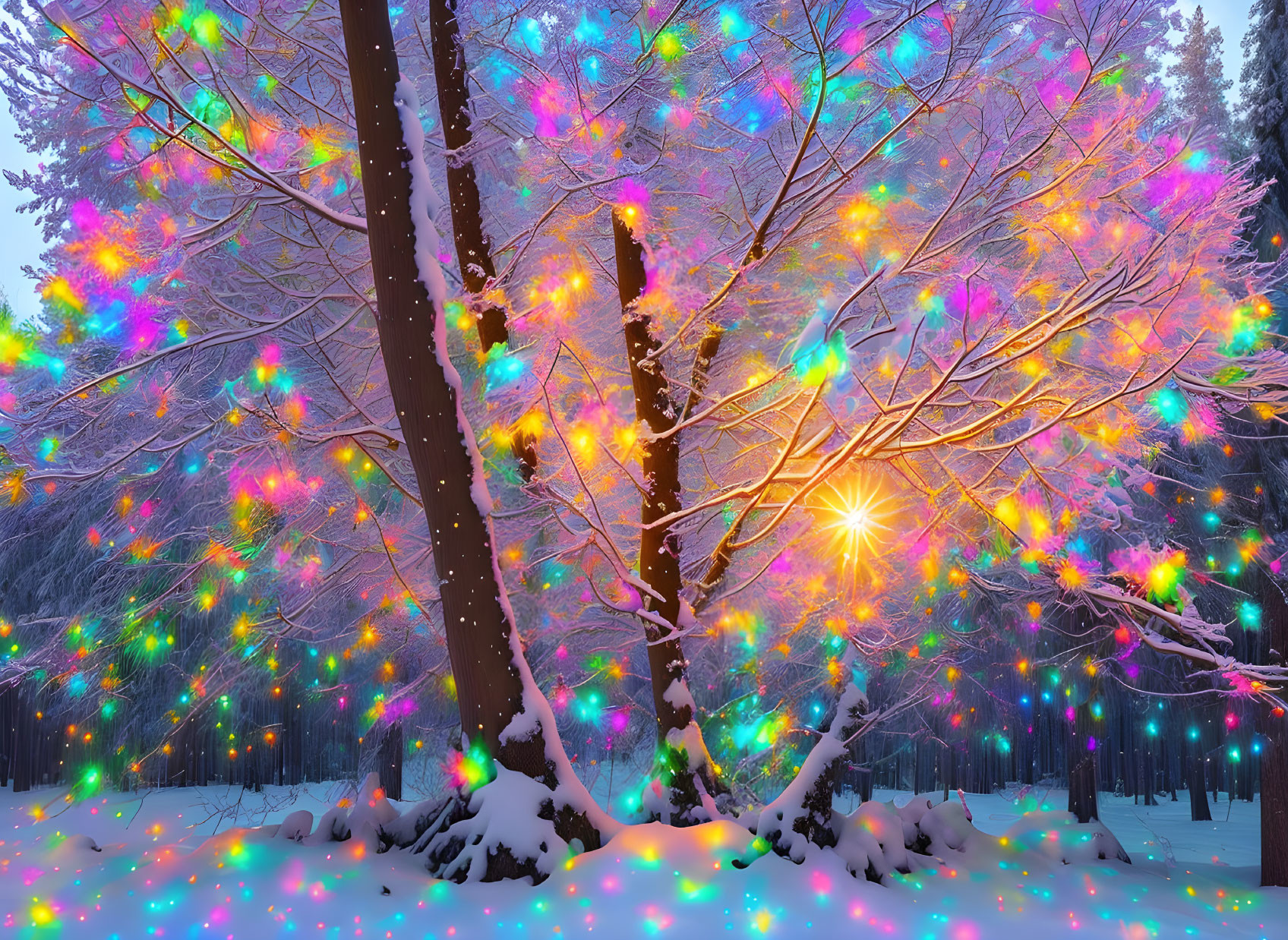 Rainbow Snow Tree #3