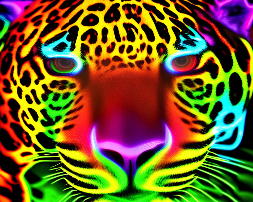 Colorful Leopard Face Artwork with Neon Hues