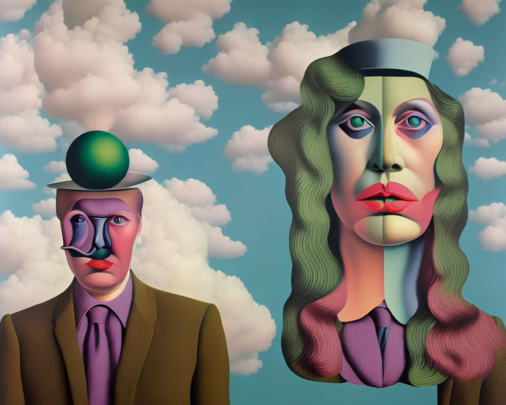 Surreal Artwork: Stylized Faces with Disproportionate Features