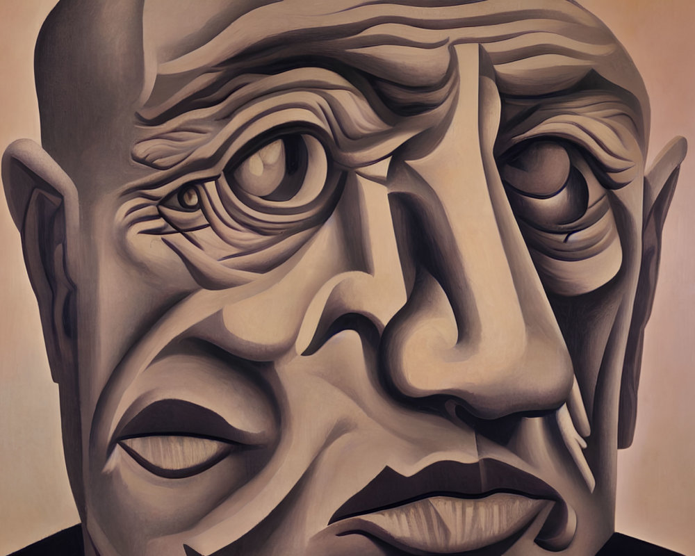 Cubist Style Painting of Abstracted Face with Emphasized Eyes