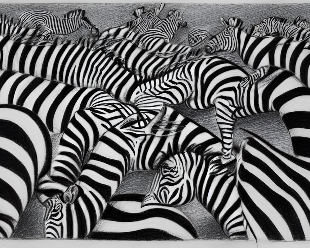 Herd of Zebras with Distinctive Black and White Stripes