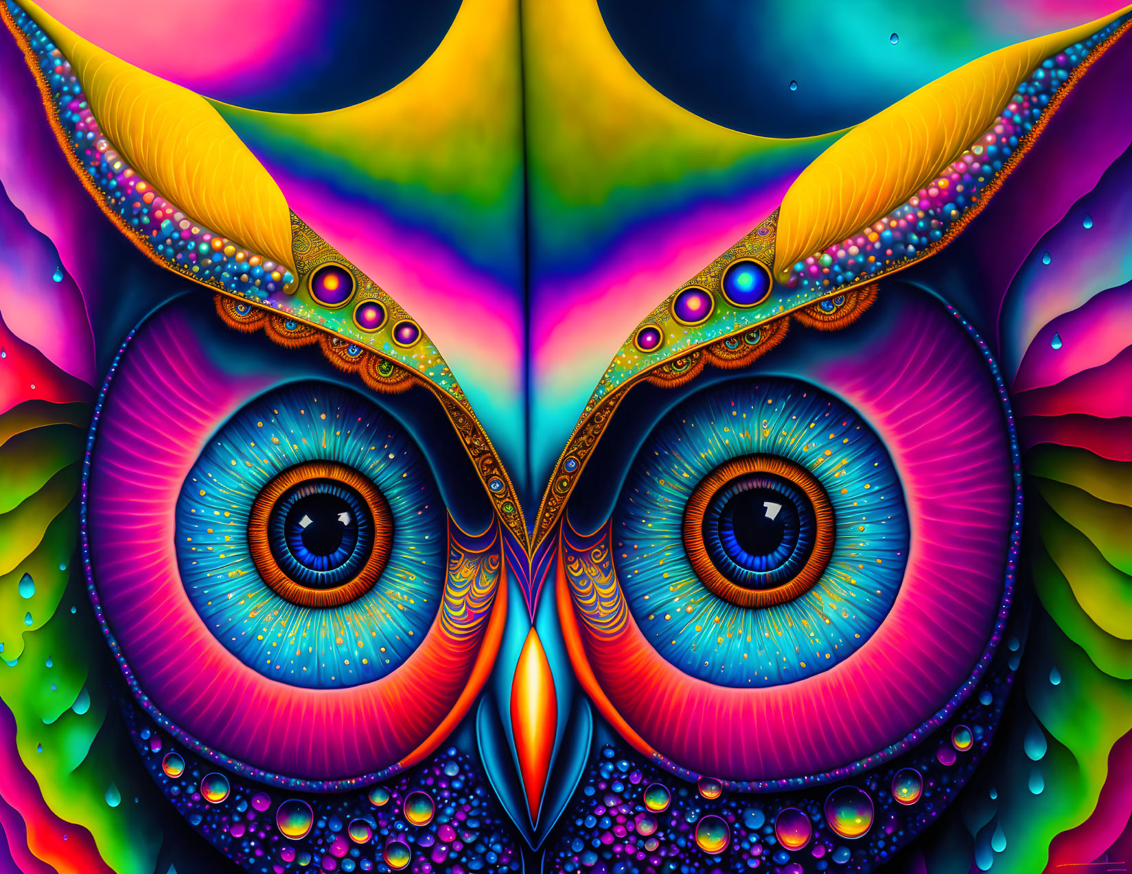 Colorful Owl Art with Psychedelic Background
