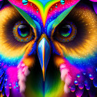 Colorful Owl Artwork with Neon Feathers and Luminous Eyes