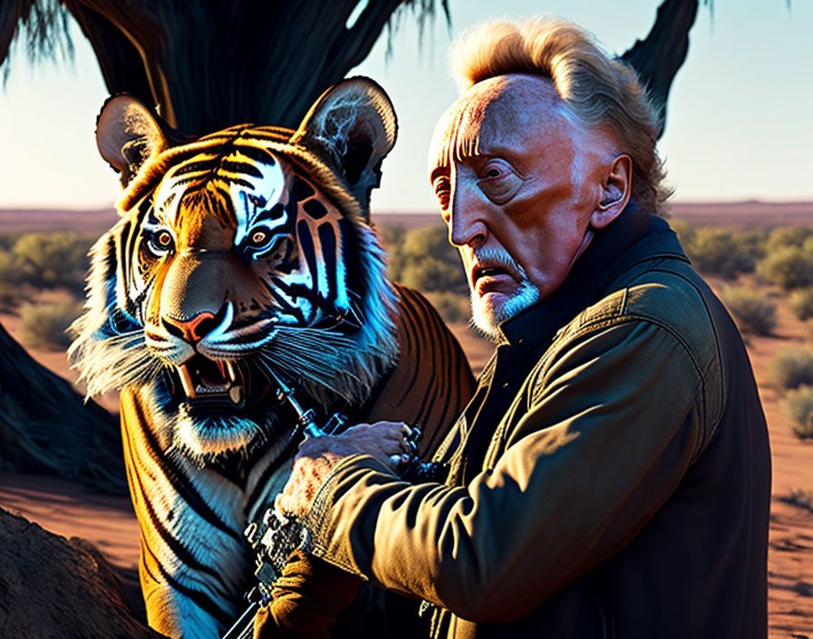 Tobin Bell plays a game with e tiger