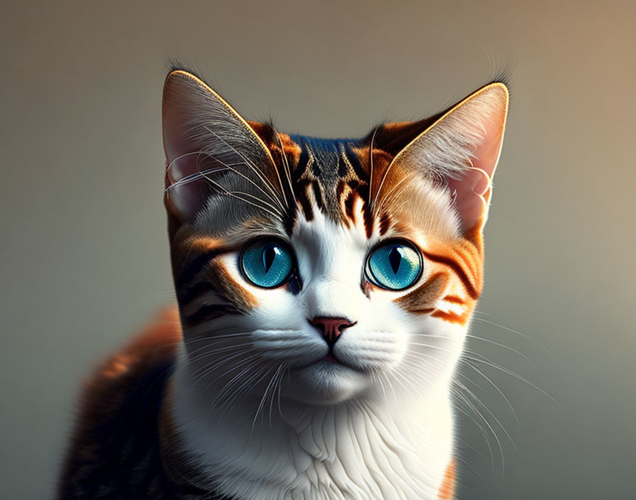 Digital Artwork: Cat with Bright Blue Eyes & Unique Fur Patterns