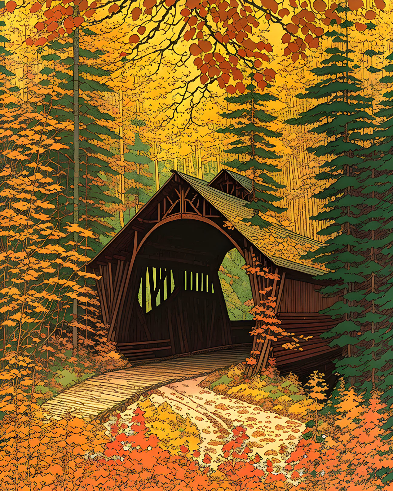 Fall Delight with Covered Bridge 