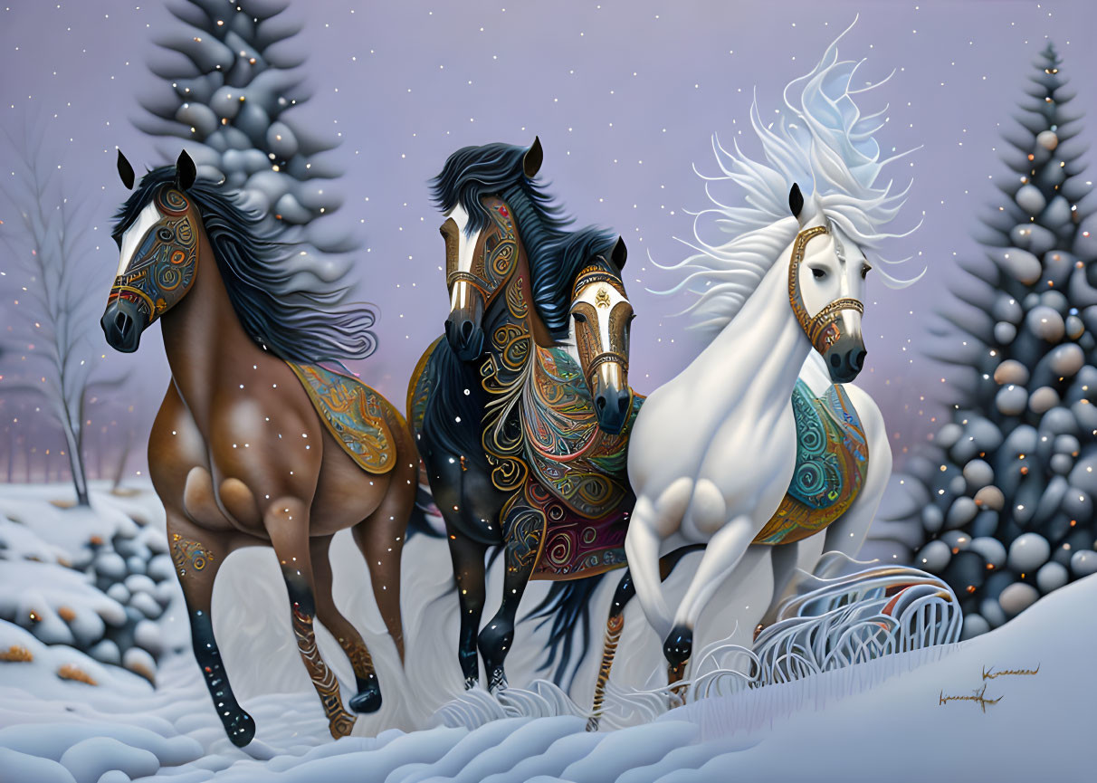 Wild Horses Frolic in the Snow