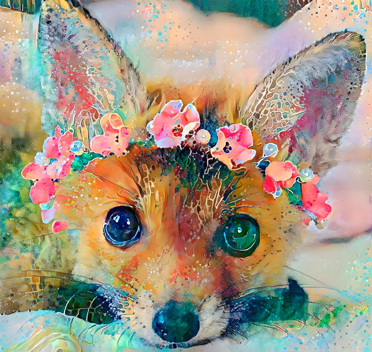 Baby Fox With Flower Wreath
