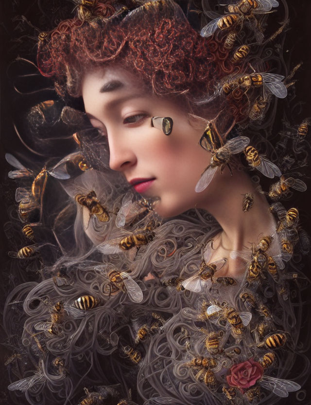 Portrait of Woman with Bees and Honeycomb Motifs