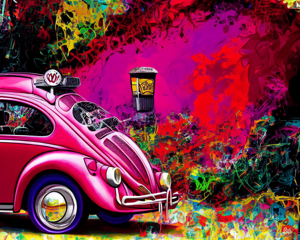Colorful Psychedelic Digital Artwork of Classic Volkswagen Beetle