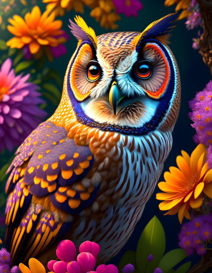 Owl Amongst the Flowers