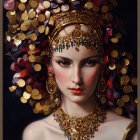 Opulent jewelry adorned portrait of a woman on dark background