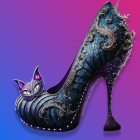 Elaborate Gold Pattern High-Heeled Shoe with Butterfly Motif