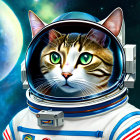 Detailed Illustration: Cat with Blue Eyes in Steampunk Astronaut Helmet