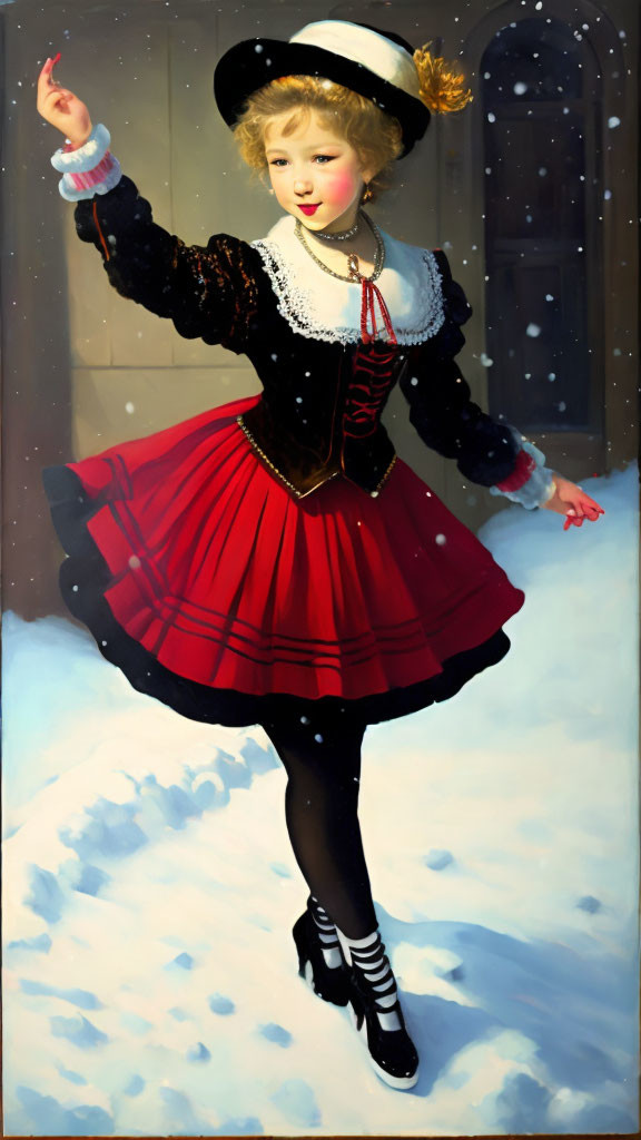 Girl dance in snow 