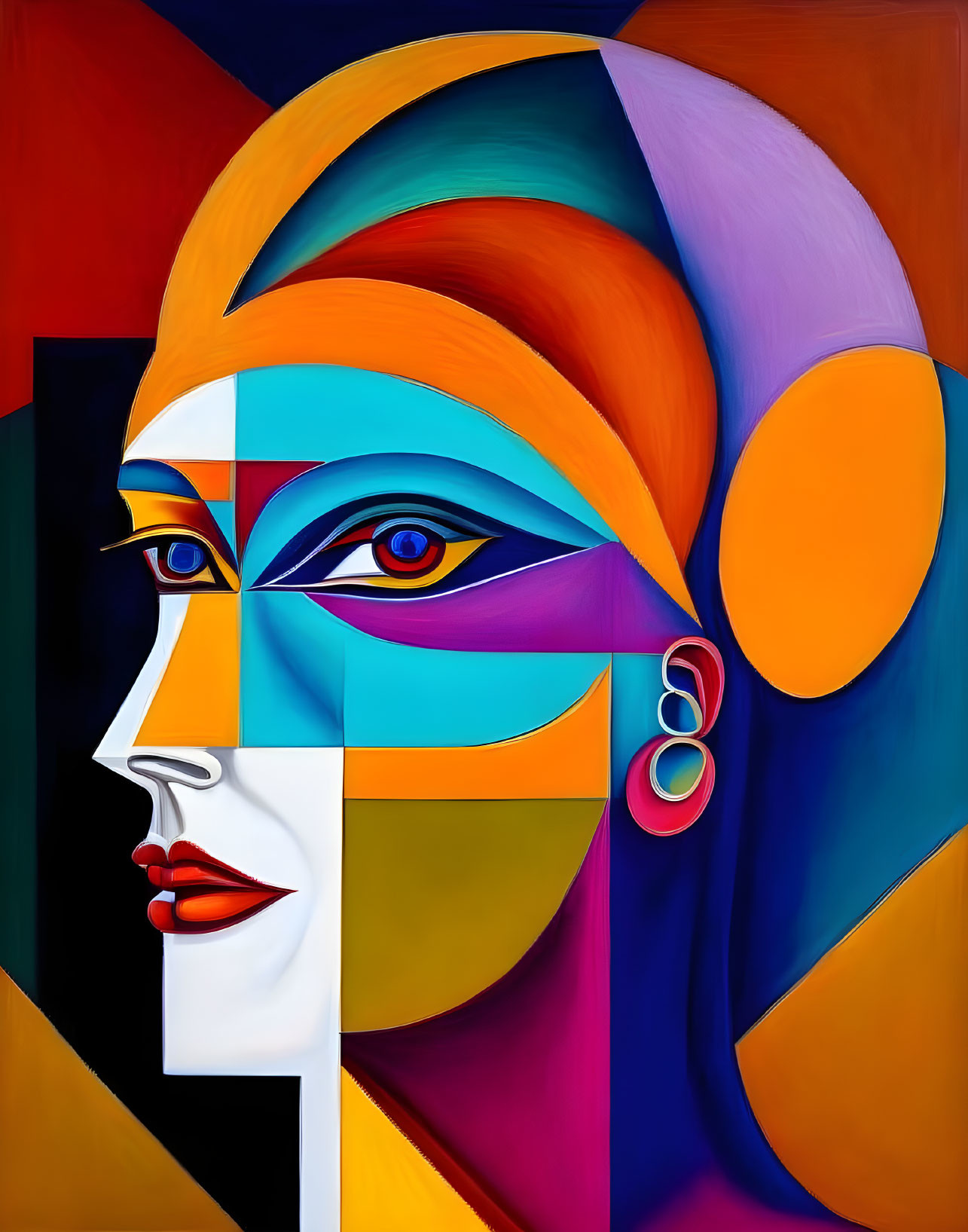 Abstract Portrait of Stylized Female Face with Geometric Patterns