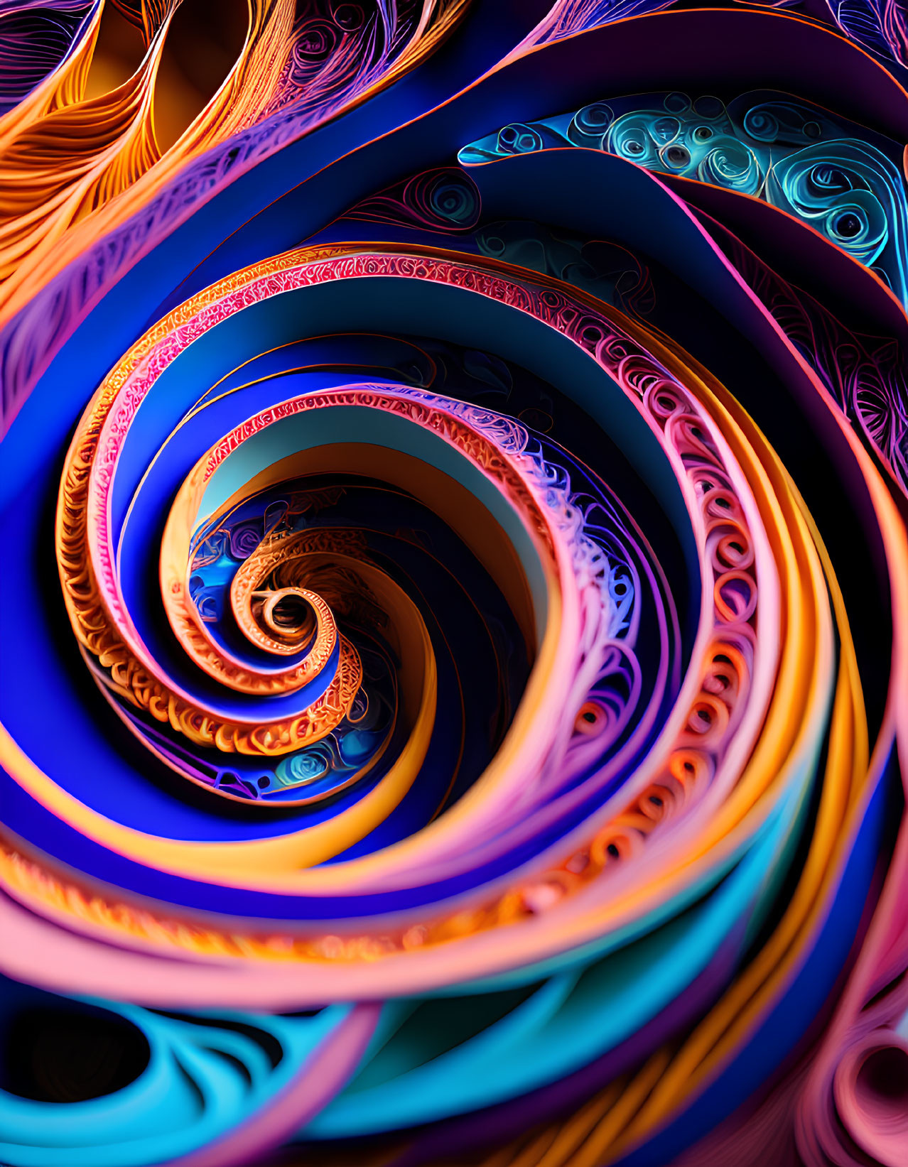 Colorful Spiral Paper Art with Quilling Technique in Orange, Yellow, and Blue