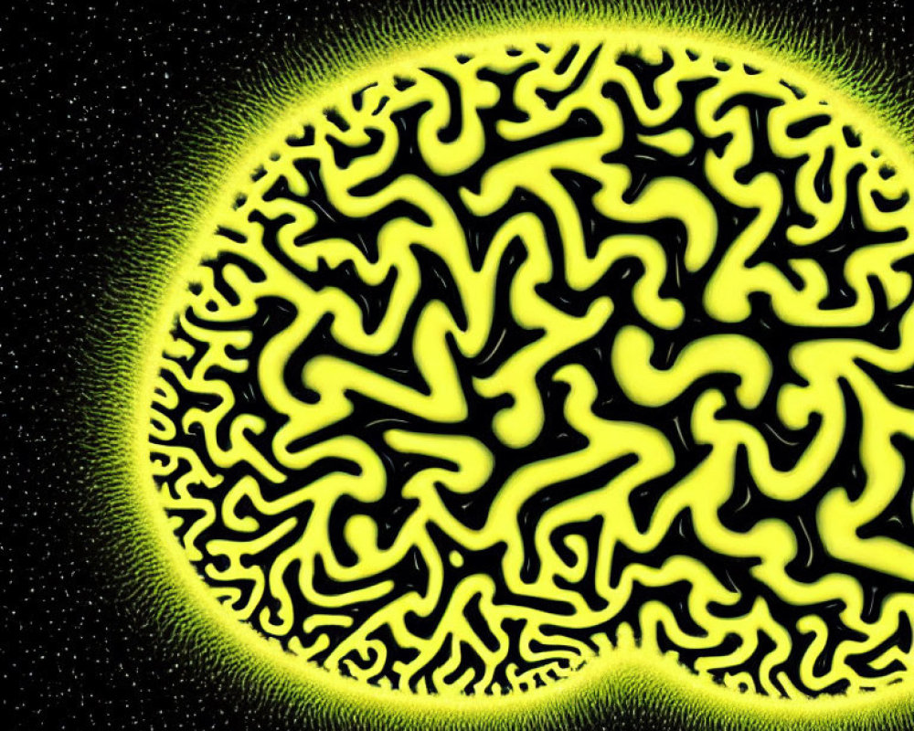 Vibrant yellow maze pattern in glowing orb on starry backdrop