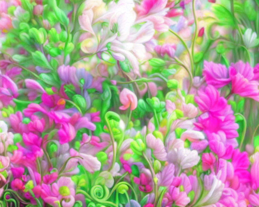 Colorful Impressionistic Painting of Lush Garden Flowers