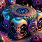 Colorful digital artwork with central eye and intricate patterns