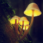 Glowing mushrooms in enchanted forest with magical ambiance