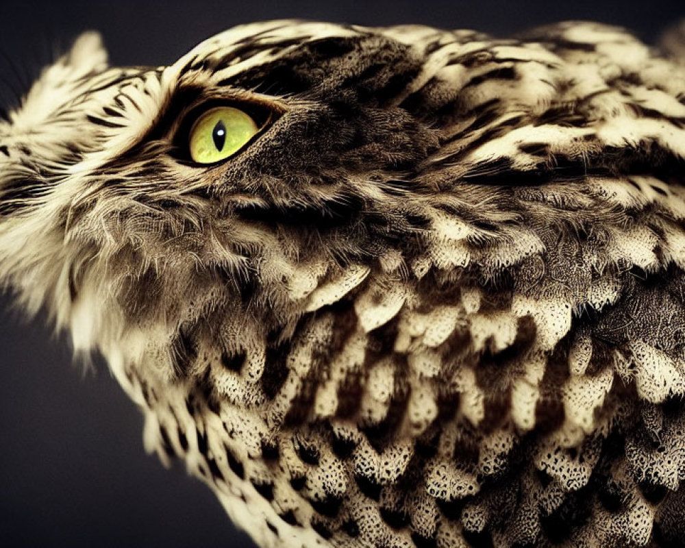 Speckled Owl with Yellow Eye and Detailed Feather Pattern