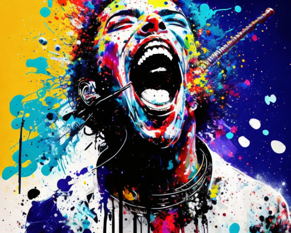 Colorful Artwork: Person Singing with Paint Splash Effect
