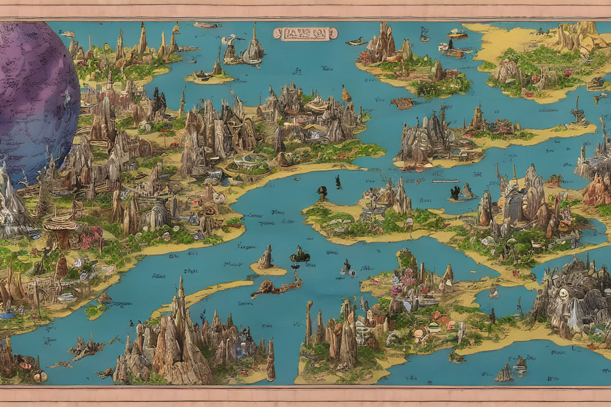 Whimsical Map Illustration of Elaborate Islands