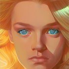 Blonde Woman with Striking Blue Eyes in Warm Light