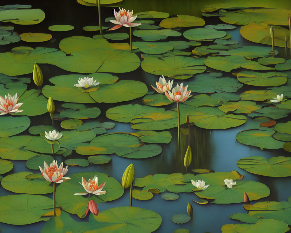 Tranquil Pond with Blooming Water Lilies