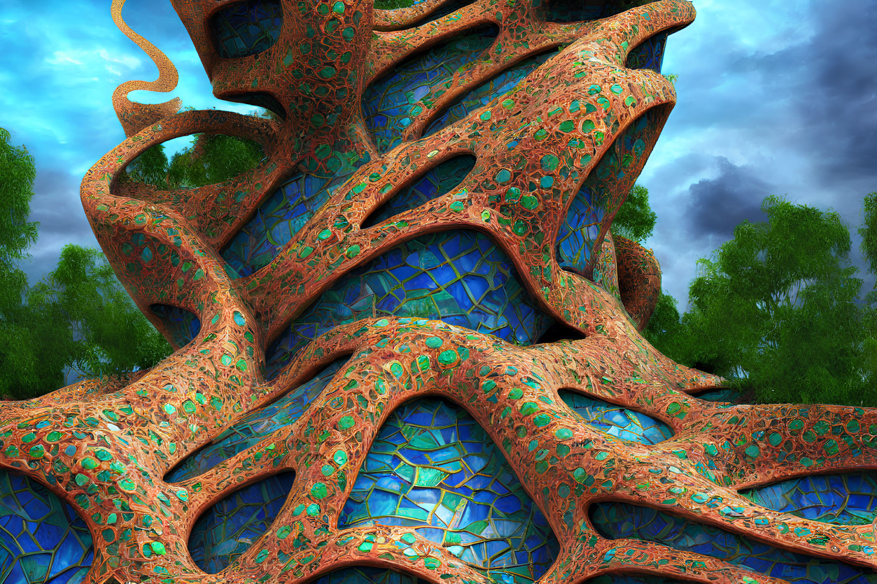 Orange and Blue Fractal Art with Organic Structure