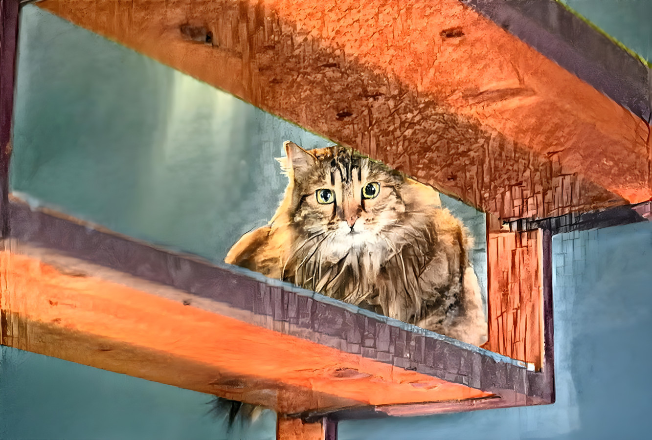 Fluffy on the Stairs