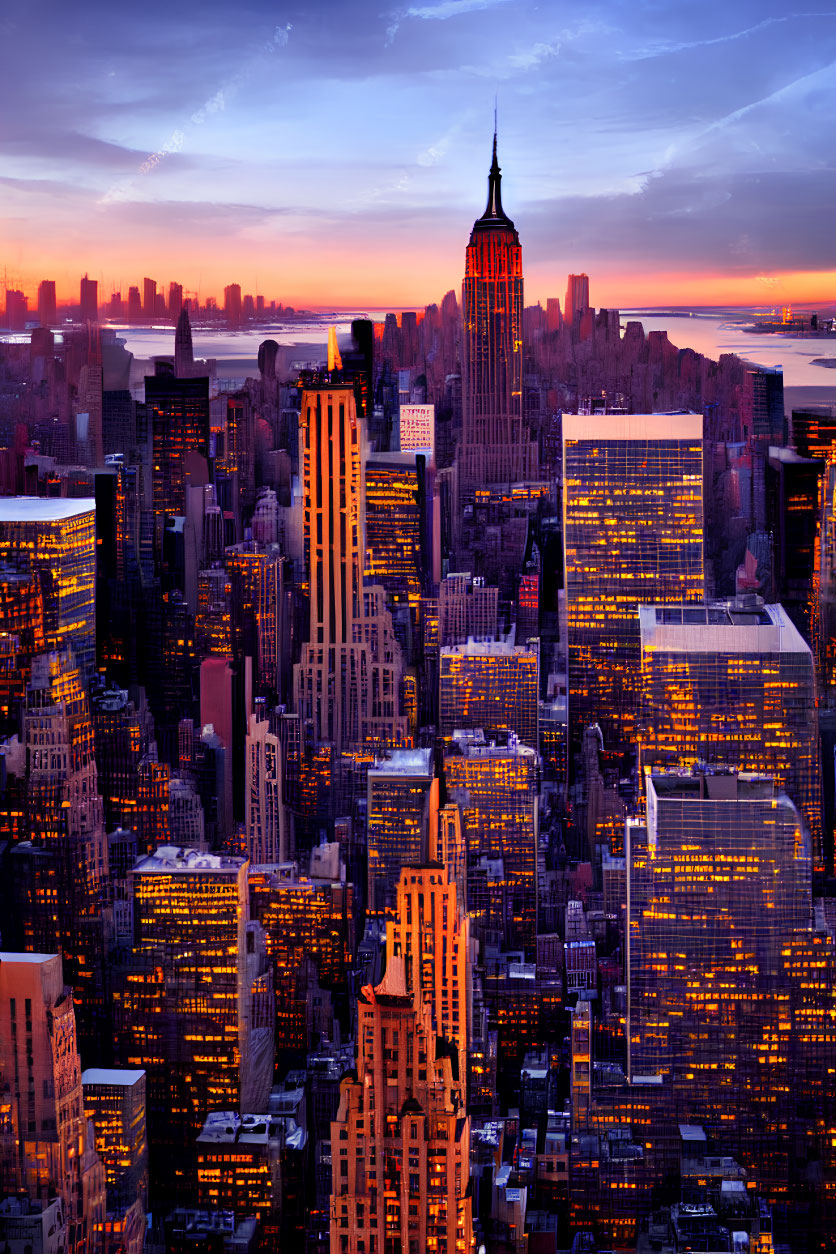 City Lights Illuminate Empire State Building at Sunset