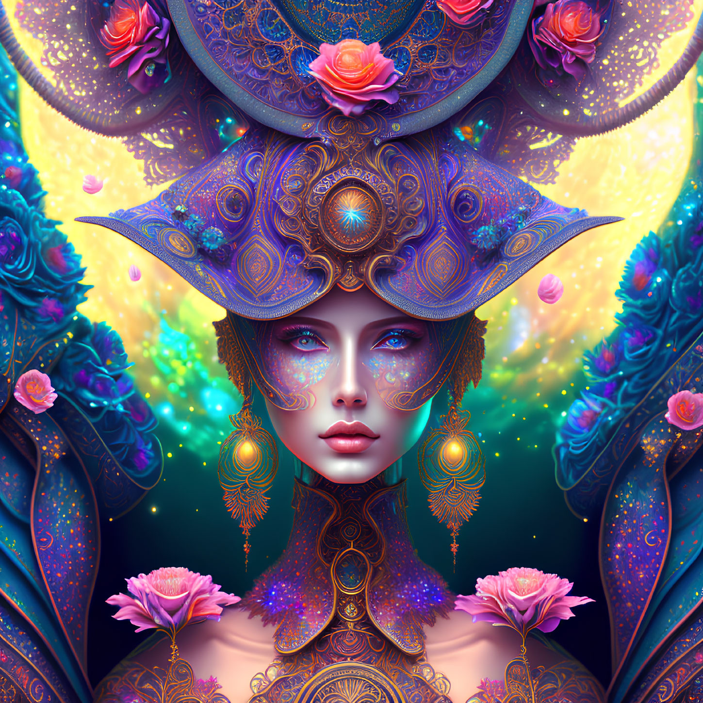 Fantasy Portrait: Purple-skinned Female with Golden Headdress