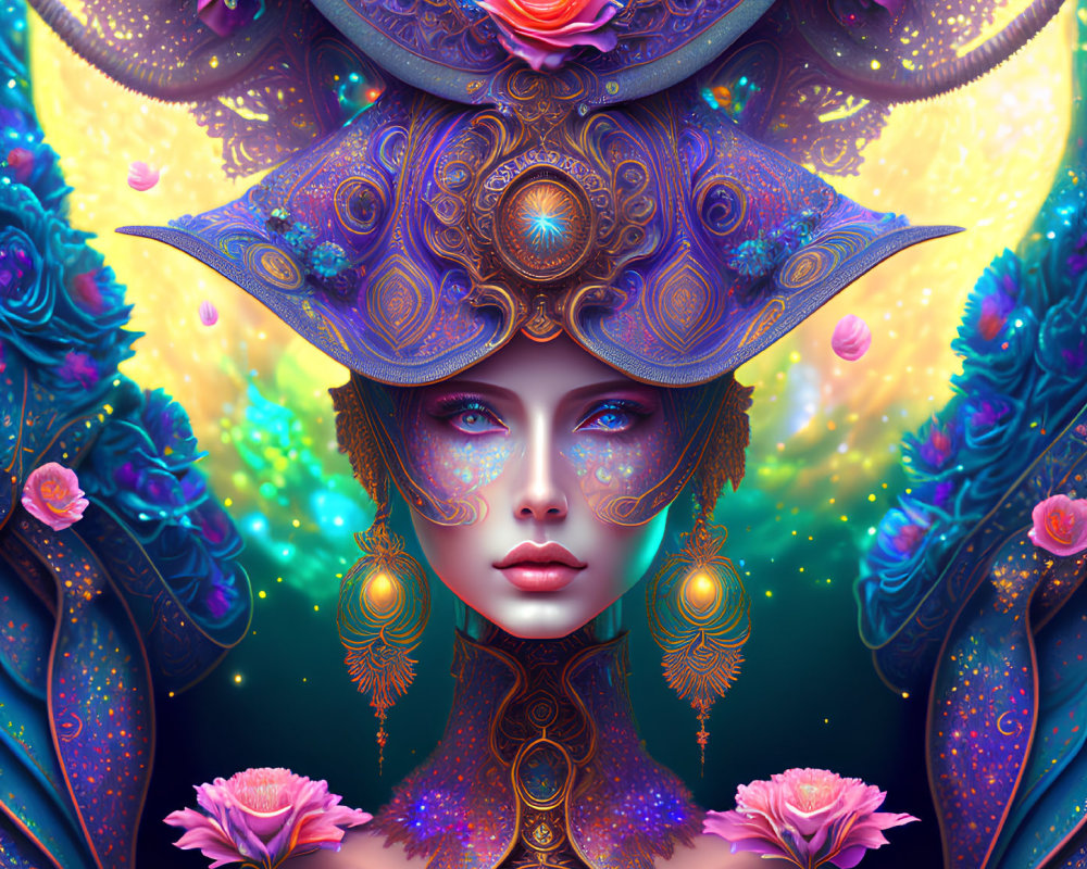 Fantasy Portrait: Purple-skinned Female with Golden Headdress