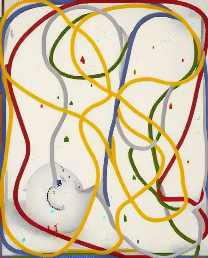 Multicolored lines on speckled gray background: Abstract art depiction