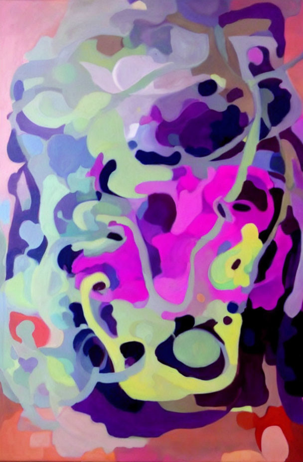 Colorful Abstract Painting with Swirling Patterns in Purple, Pink, Green, and Blue