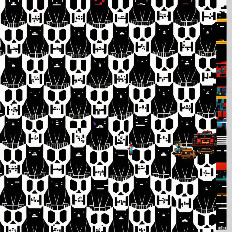 Patterned Image of Stylized Skulls on Black Background