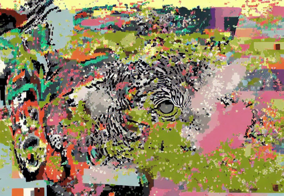 Pixelated Abstract Zebra with Colorful Distorted Stripes