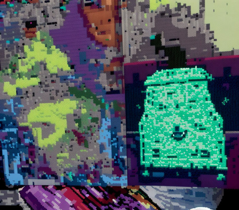 Abstract Pixel Art with Vibrant Colors and Green Bottle Element