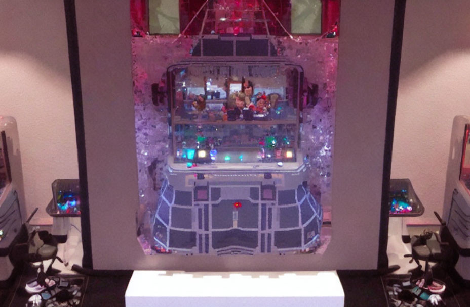 Detailed Futuristic Control Room Diorama with Illuminated Panels and Action Figures