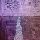 Colorful lone pine tree projection on textured wall: serene ambiance