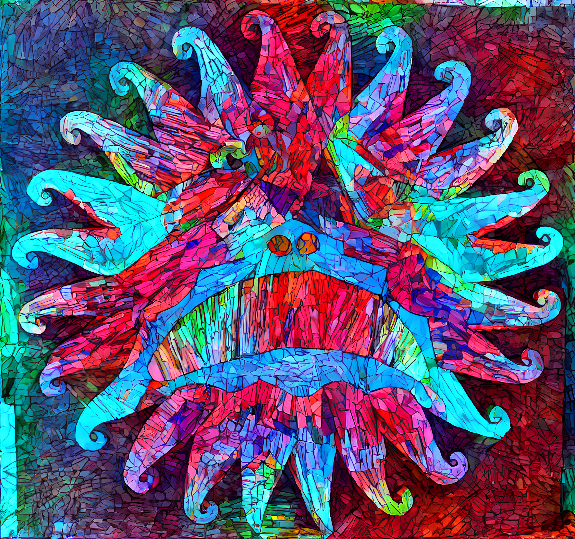 Colorful Abstract Octopus-Like Entity on Textured Background