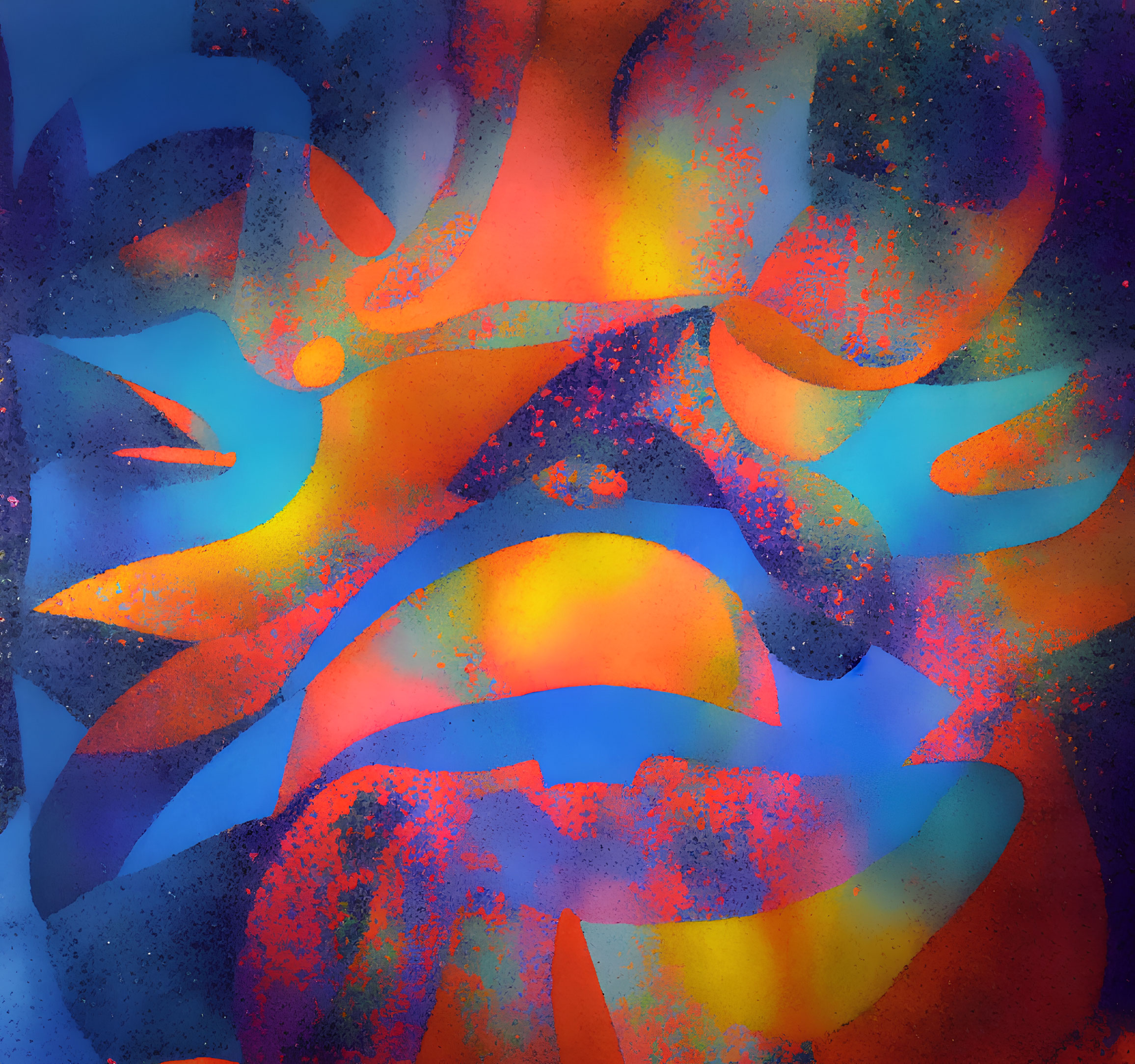 Vibrant Blue, Orange, and Yellow Abstract Artwork with Speckled Textures
