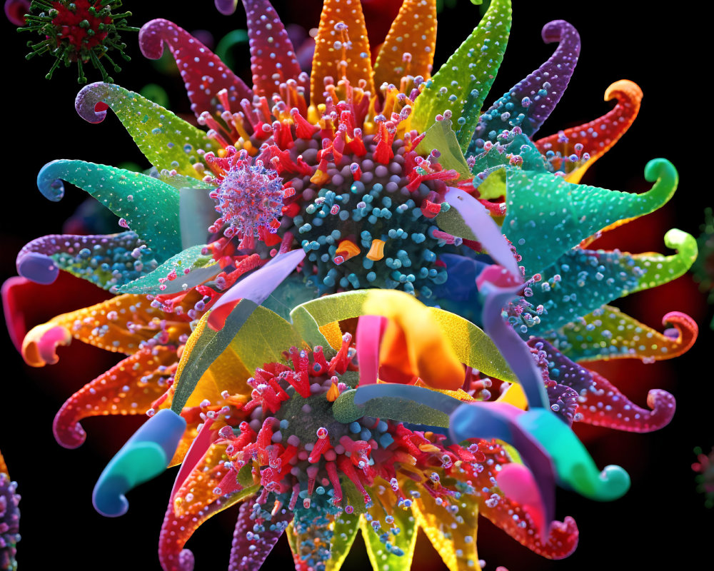 Colorful 3D spherical entity with textured protrusions