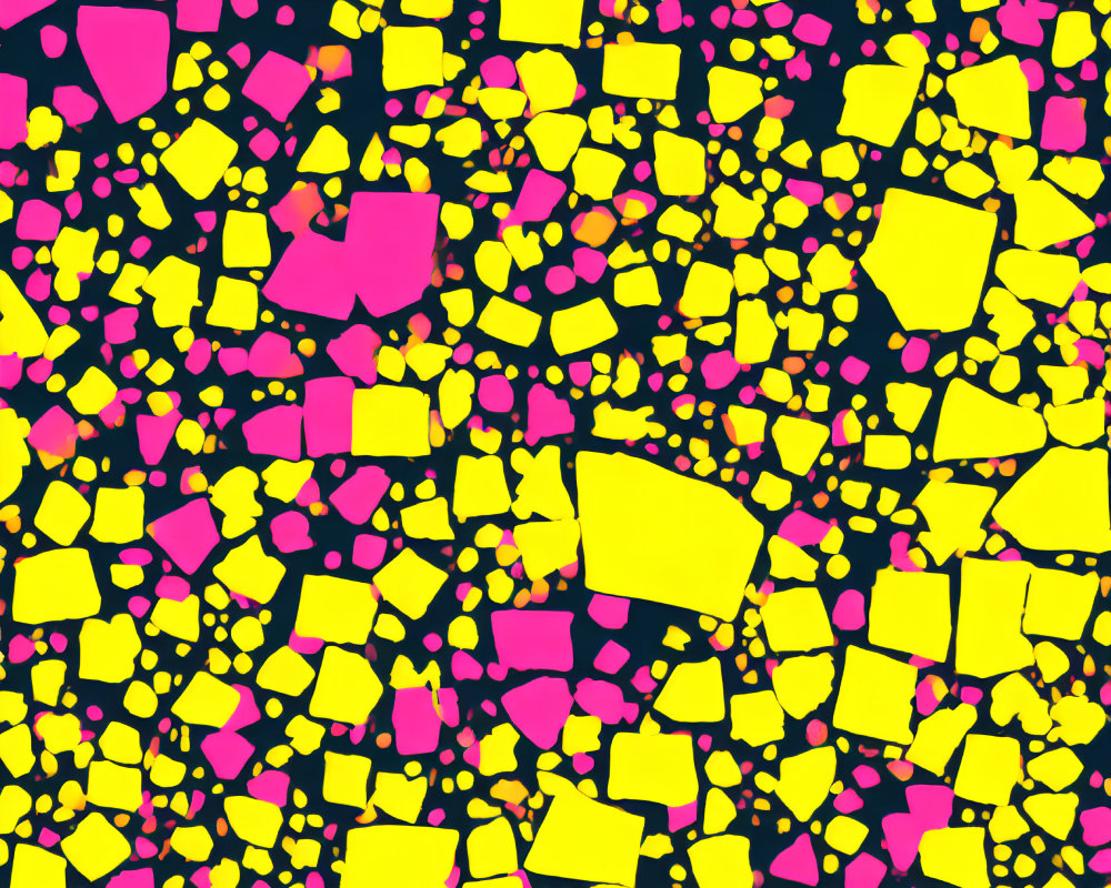 Neon yellow and pink irregular shapes on dark background.