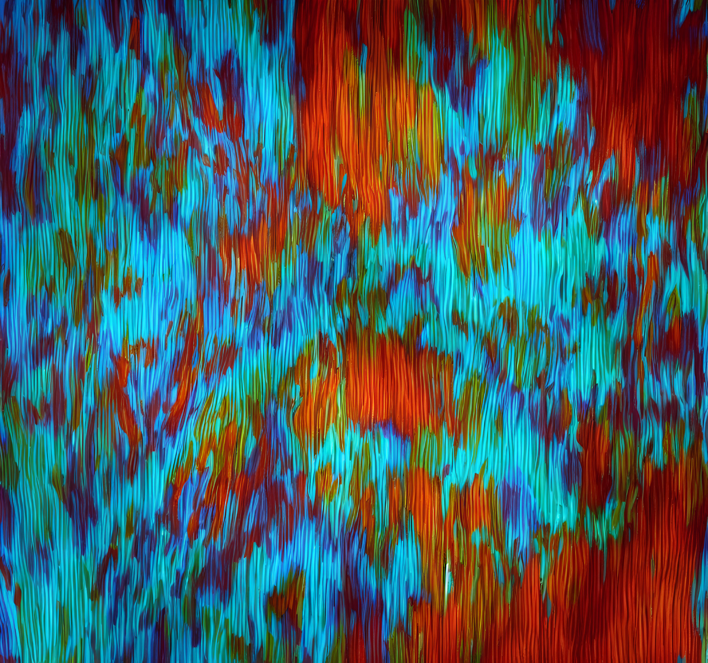 Dynamic Blue and Red Abstract Painting with Fiery Flow Effect