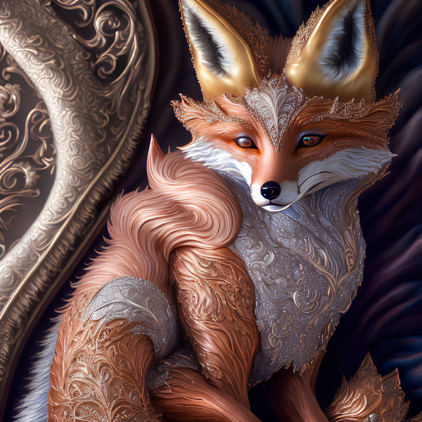 Detailed Anthropomorphic Fox with Ornate Mask and Garment